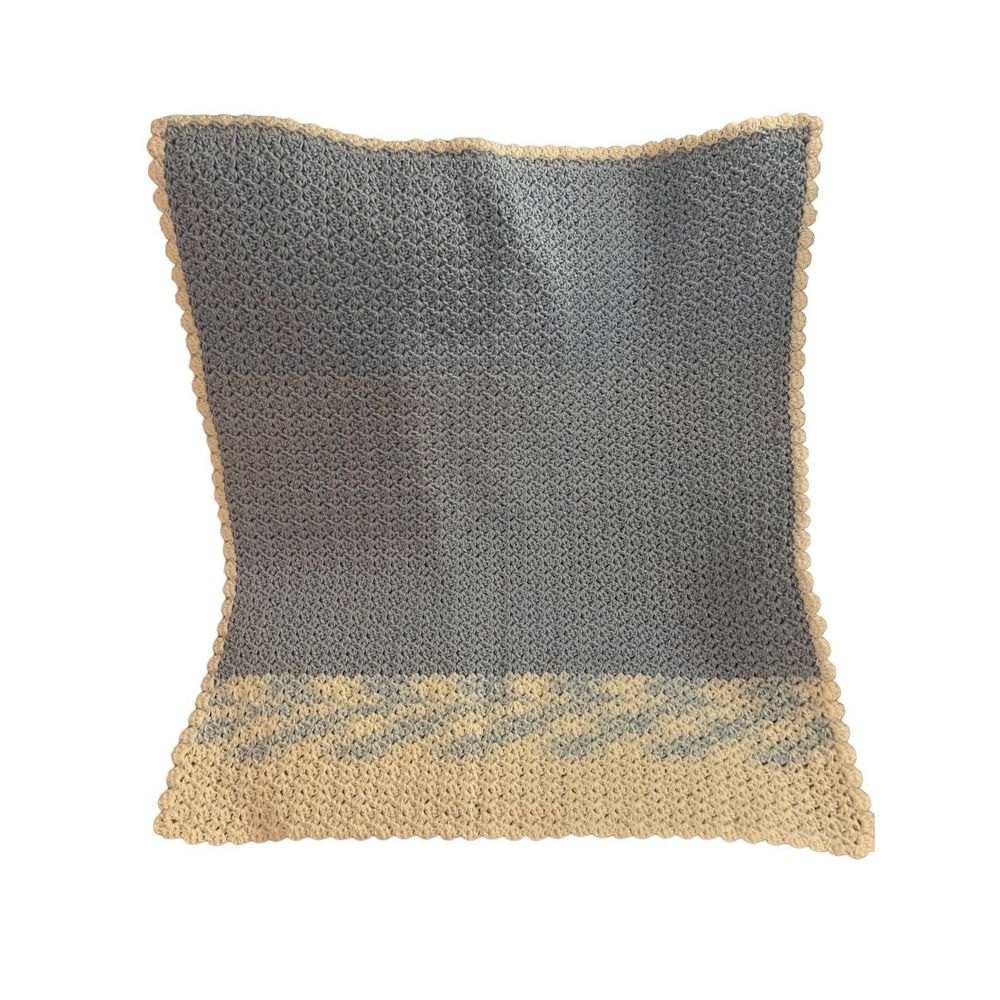 Handmade Knit Crochet Baby Blanket Pastel‎ Blue White Lap Blanket Size 30” X 35” - Picture 5 of 8